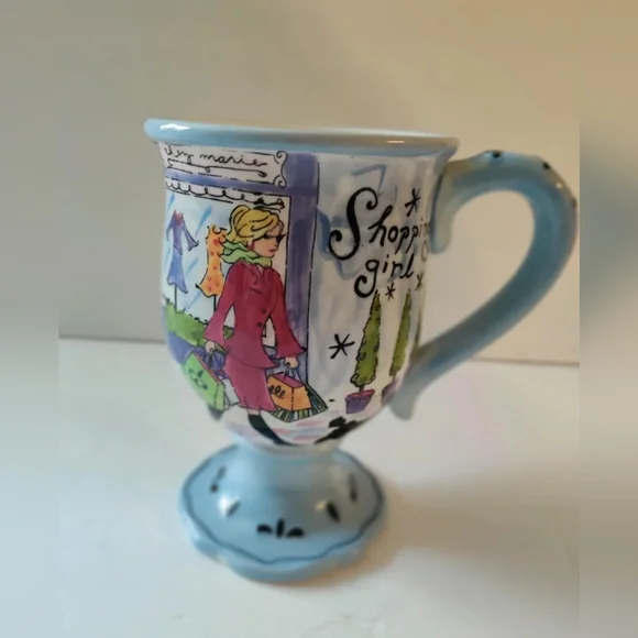 Jennifer Brinley Certified International Shopping Girl Tall Pedestal Coffee  Cup